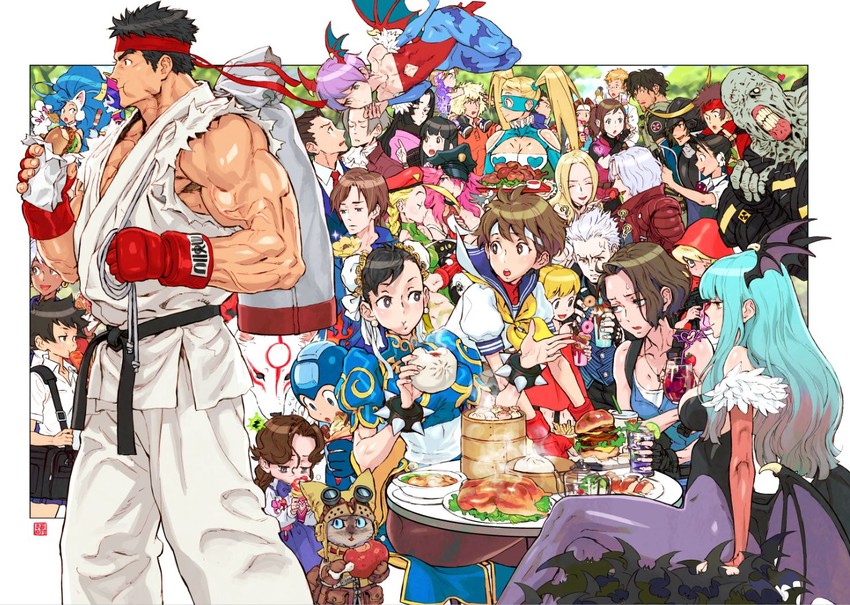 chun-li, morrigan aensland, cammy white, lilith, ryu, and 34 more (street fighter and 12 more) drawn by nishimura_kinu