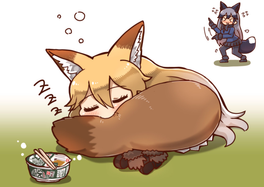 silver fox and ezo red fox (kemono friends) drawn by tanaka_kusao