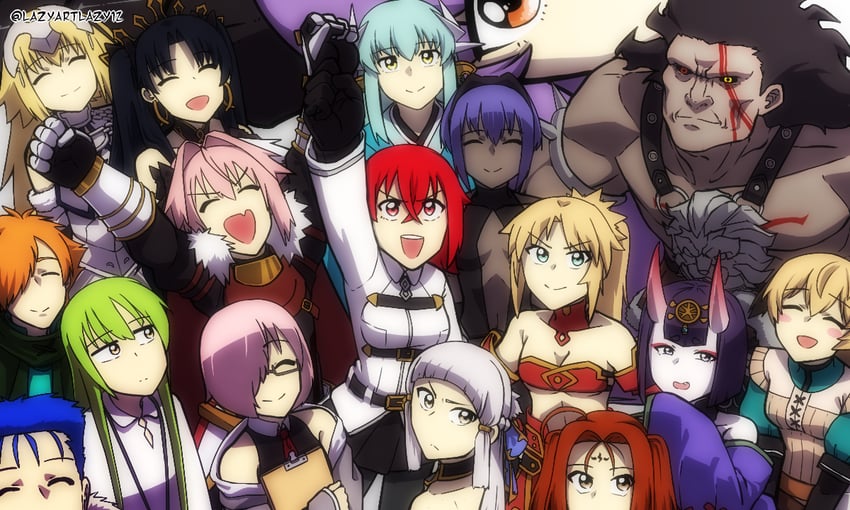 mash kyrielight, fujimaru ritsuka, jeanne d'arc, shuten douji, astolfo, and 12 more (fate and 1 more) drawn by lazyartlazy12 and tyrnickleback