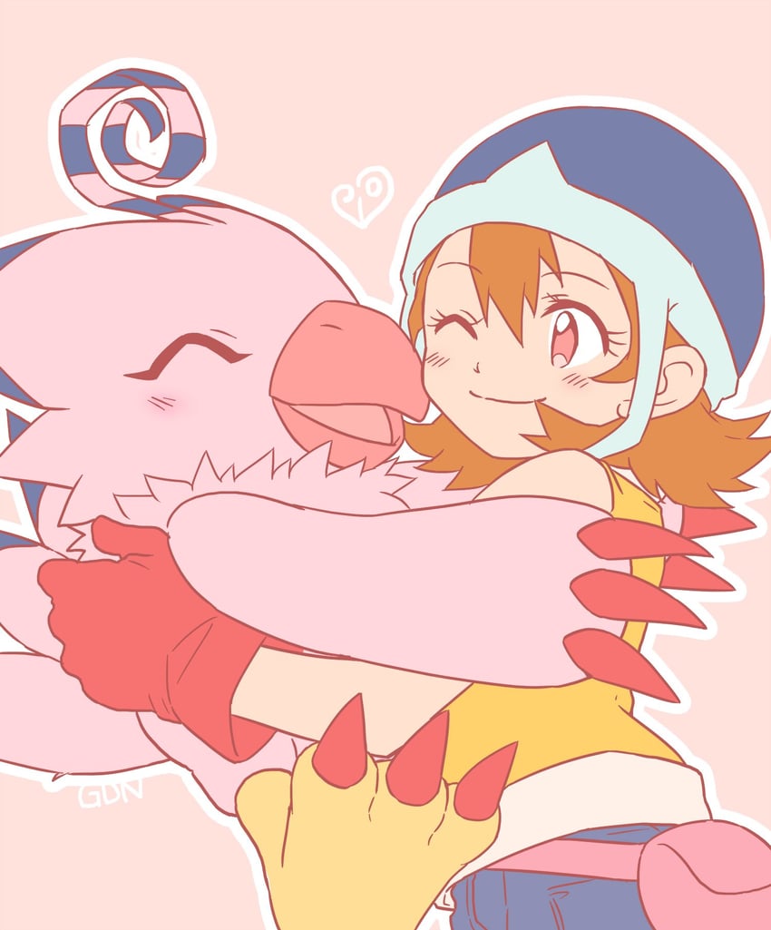 takenouchi sora and piyomon (digimon and 1 more) drawn by gdn0522