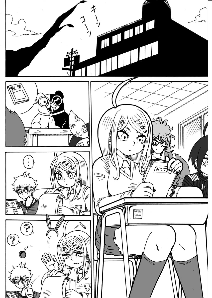 saihara shuichi, akamatsu kaede, monokuma, momota kaito, amami rantaro, and 2 more (danganronpa and 1 more) drawn by jan1214