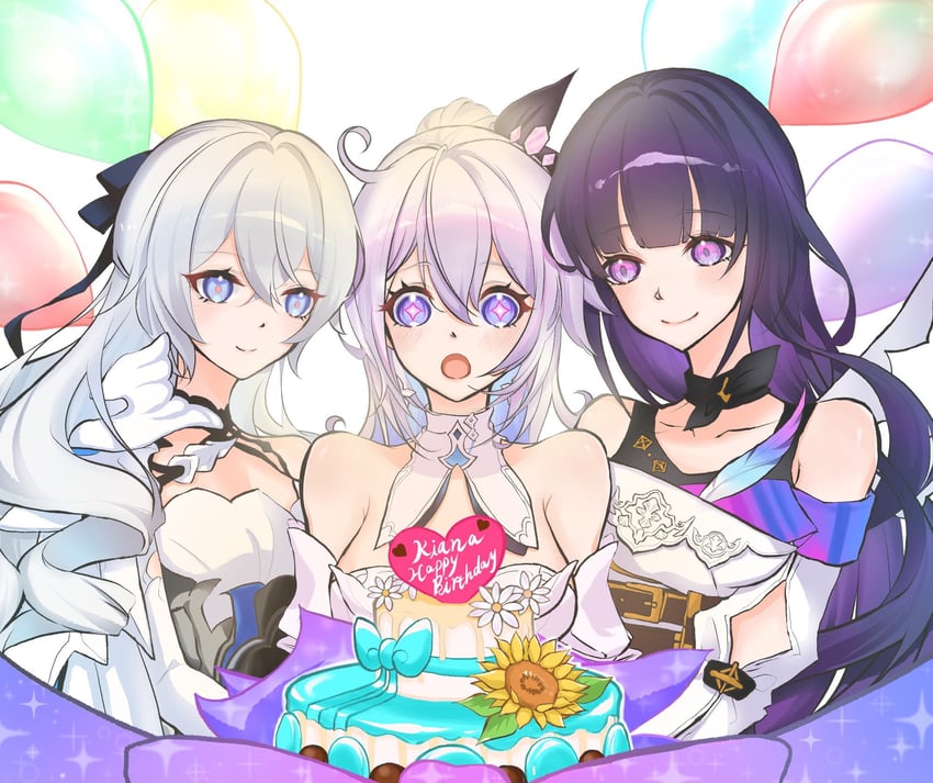 kiana kaslana, raiden mei, and bronya zaychik (honkai and 1 more) drawn by happal9v6l