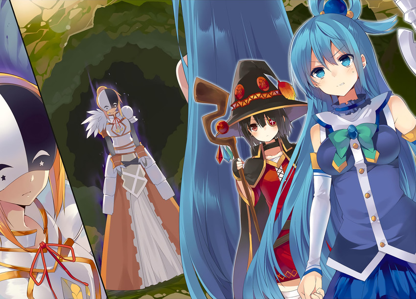 megumin, aqua, darkness, and vanir (kono subarashii sekai ni shukufuku wo!) drawn by mishima_kurone