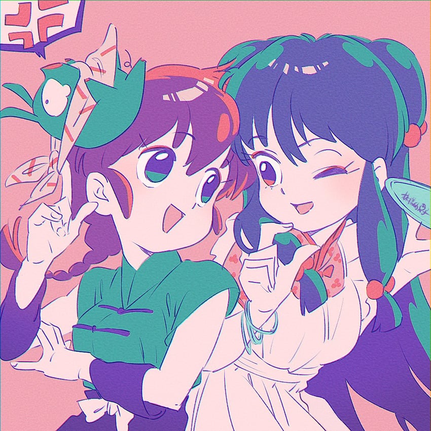 ranma-chan, shampoo, and p-chan (ranma 1/2) drawn by apple-boy
