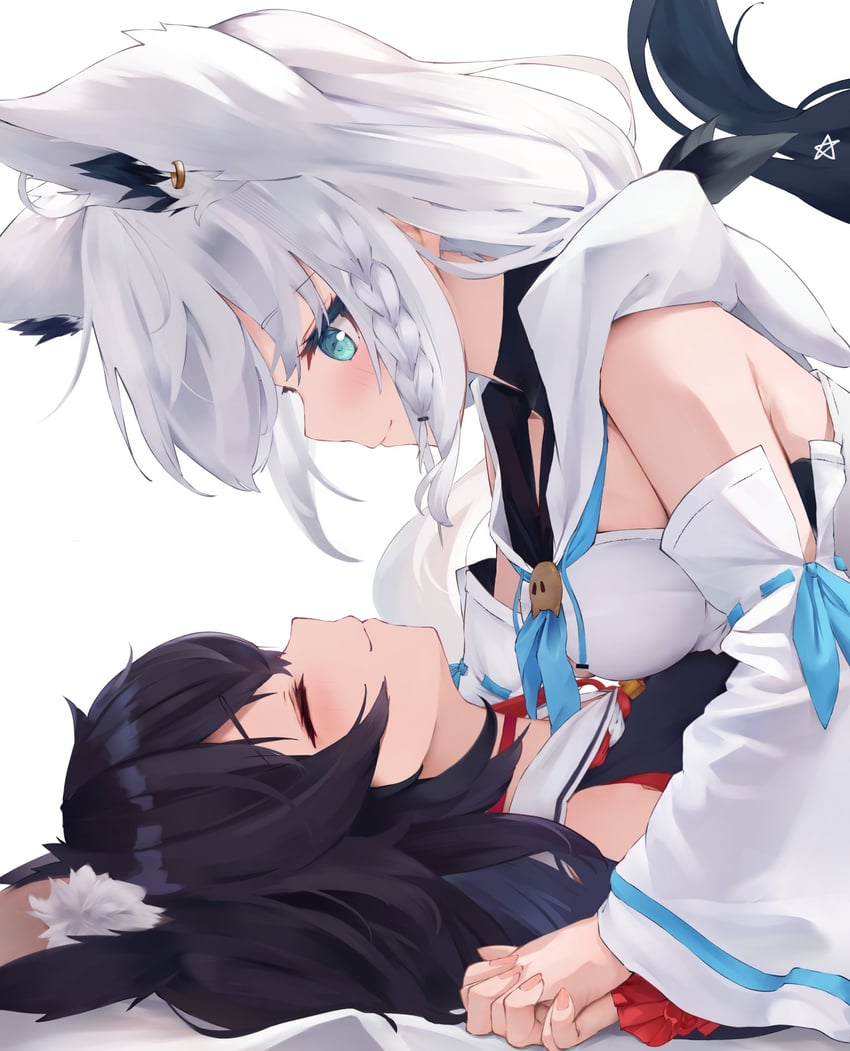shirakami fubuki and ookami mio (hololive) drawn by uechin_ewokaku