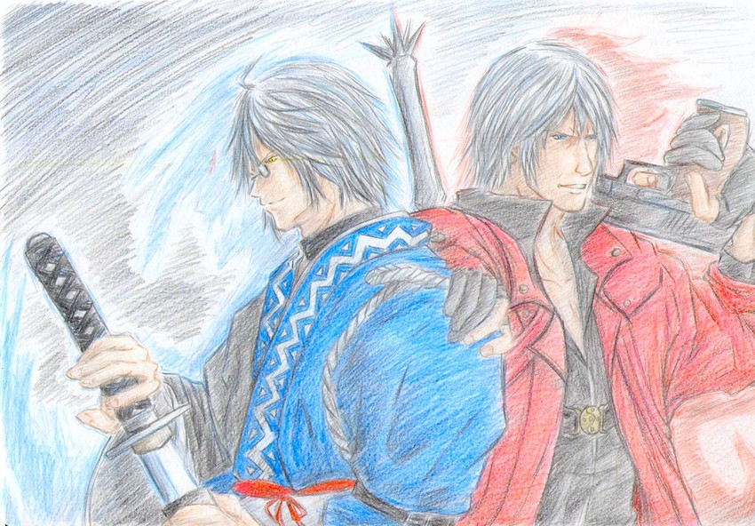 morichika rinnosuke and dante (touhou and 1 more) drawn by you_(esparda)