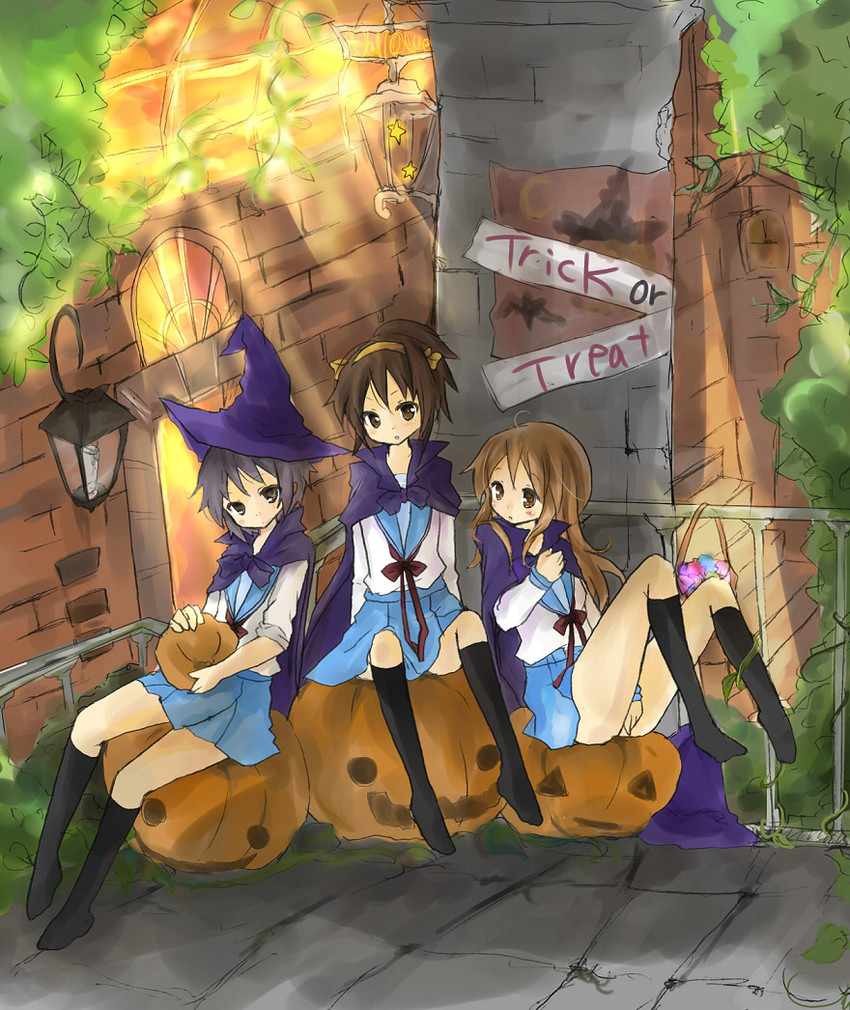 suzumiya haruhi, nagato yuki, and asahina mikuru (suzumiya haruhi no yuuutsu) drawn by tsukiyo_(skymint)