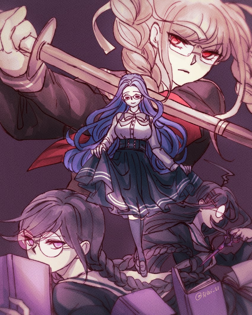 fukawa toko, shirogane tsumugi, and pekoyama peko (danganronpa and 4 more) drawn by midori_(310ri_21)