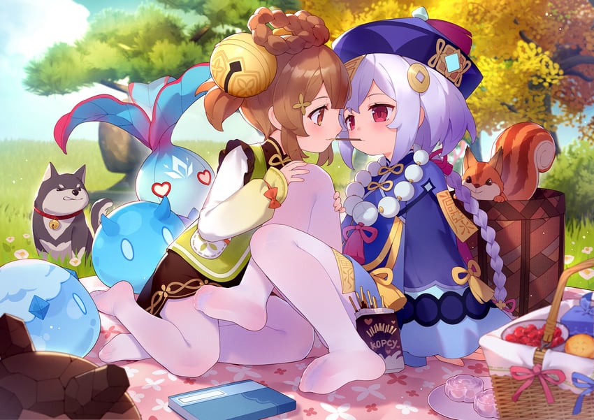 qiqi, slime, yaoyao, and whopperflower (genshin impact) drawn by tsubasa_tsubasa