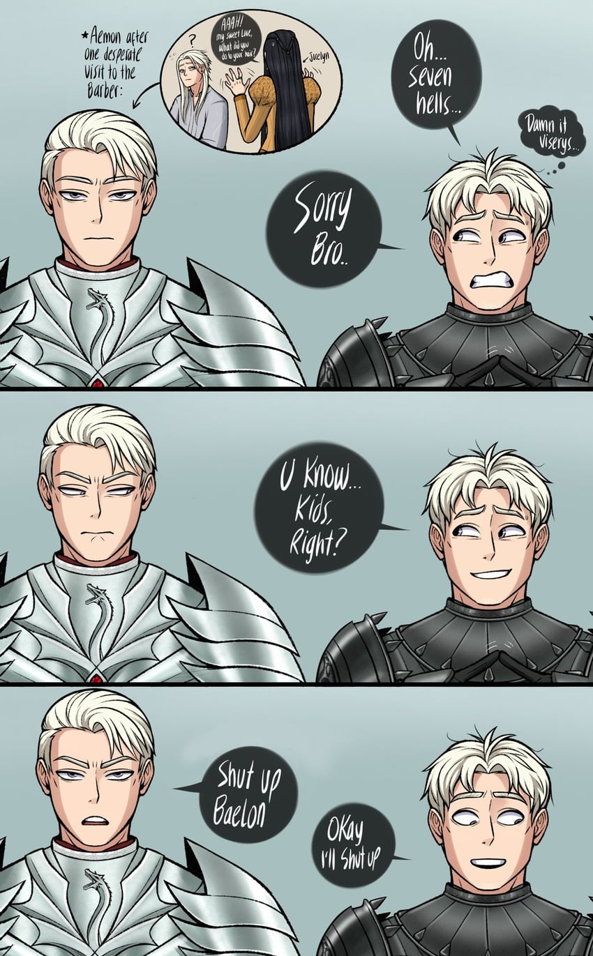 aemon targaryen, baelon targaryen, and jocelyn baratheon (a song of ice and fire and 1 more) drawn by ackerbangbang