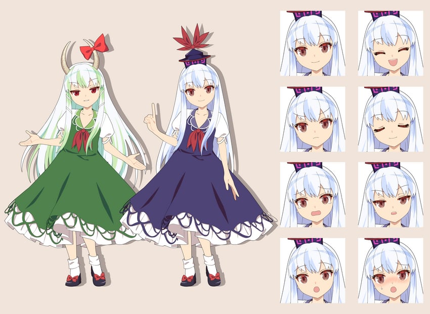 kamishirasawa keine and ex-keine (touhou) drawn by 4rion
