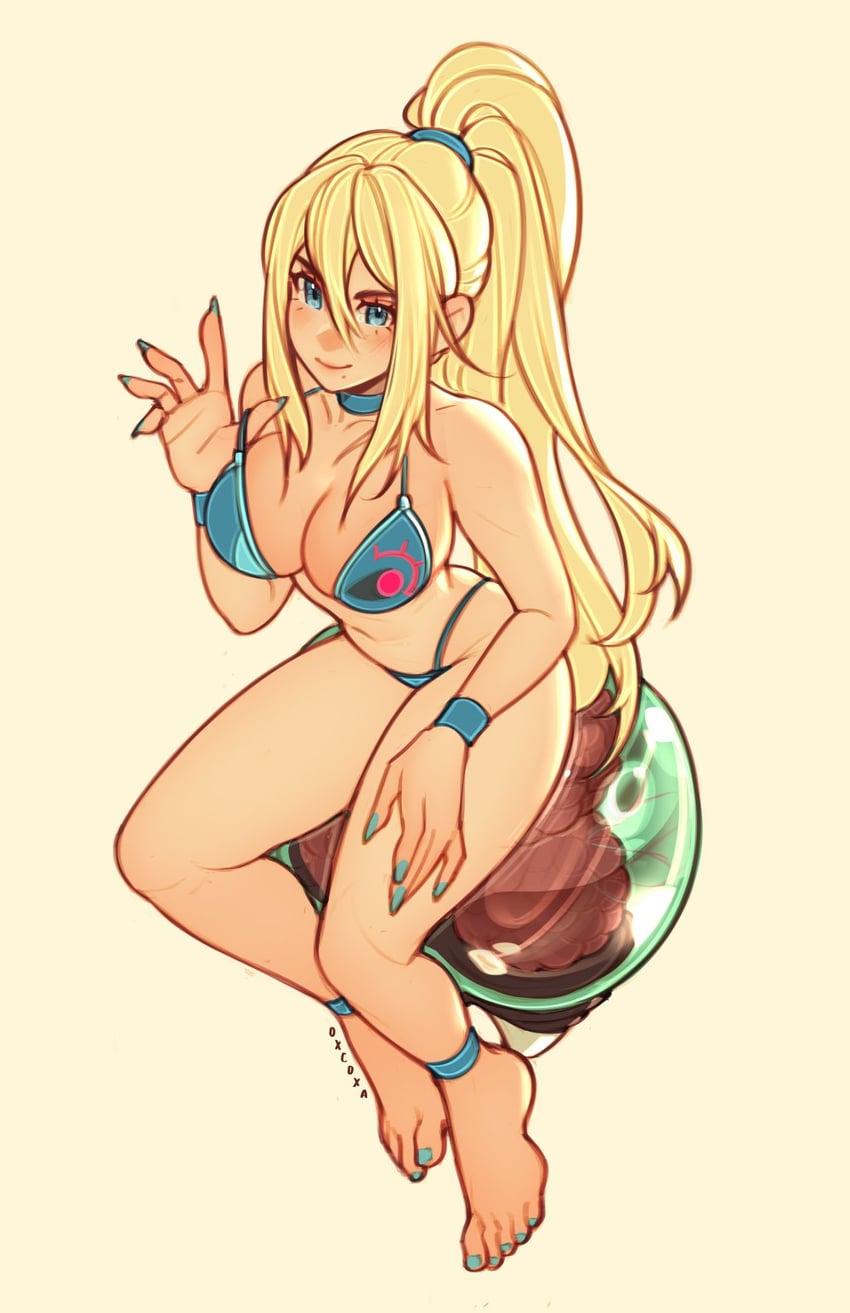 samus aran, metroid, and metroid larva (metroid) drawn by oxcoxa