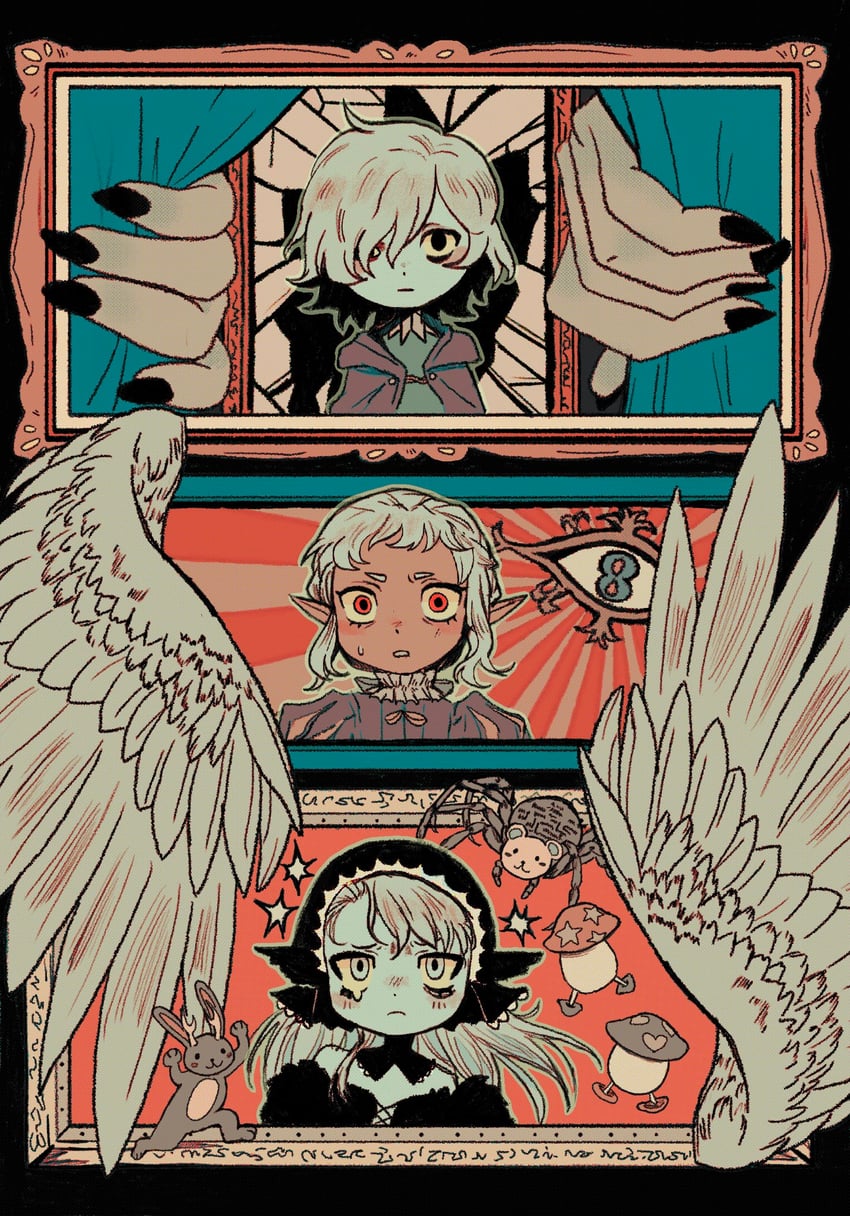 marcille donato, mithrun, thistle, walking mushroom, winged lion, and 1 more (dungeon meshi) drawn by gh0stpee