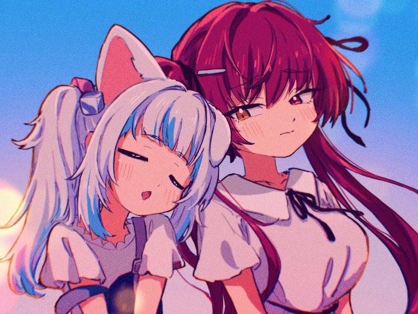 houshou marine and gawr gura (hololive and 2 more) drawn by unya_(unyaunia)