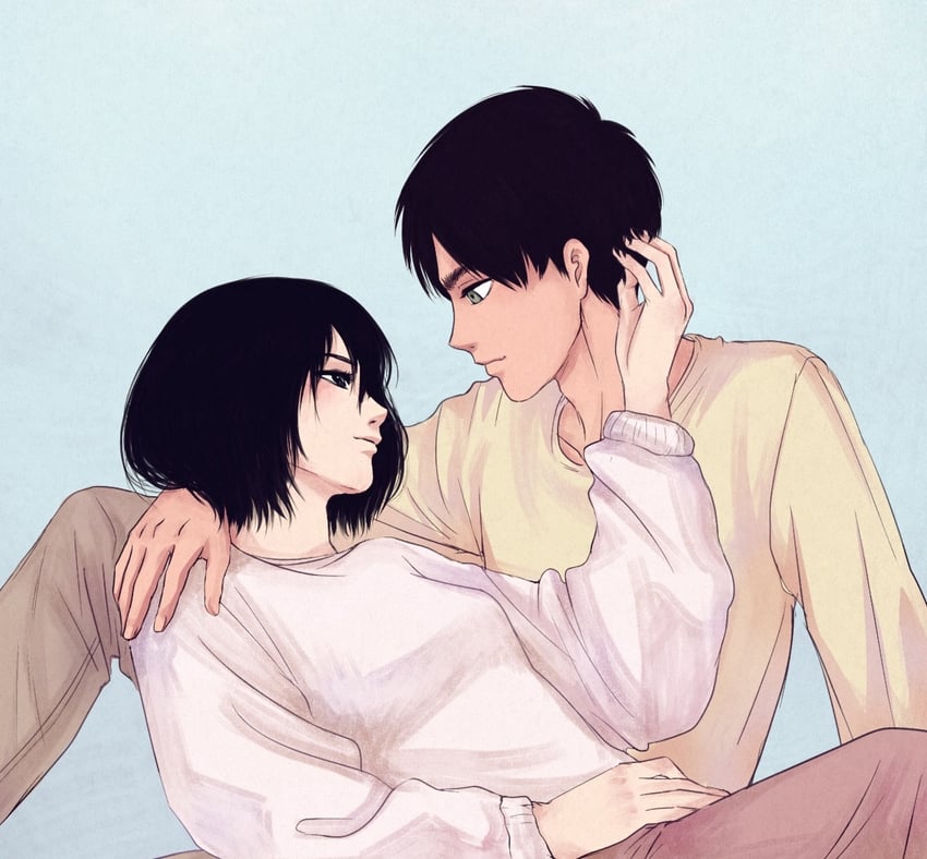 mikasa ackerman and eren yeager (shingeki no kyojin) drawn by daydream24-7