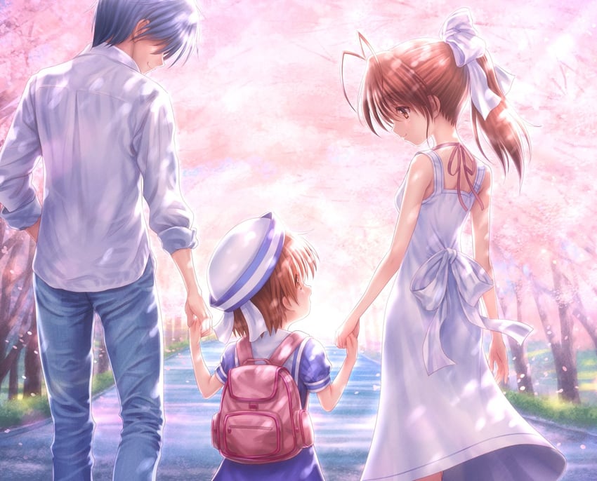 furukawa nagisa, okazaki tomoya, and okazaki ushio (clannad) drawn by goto_p