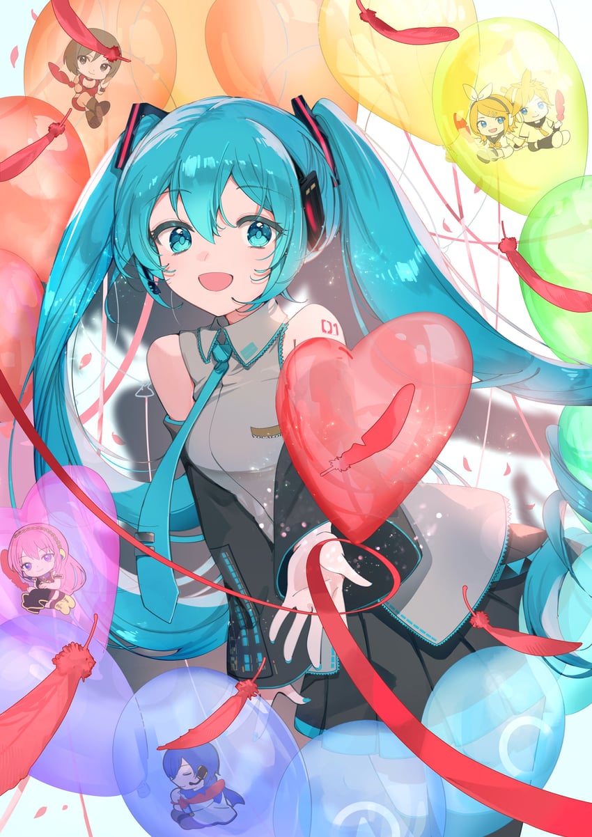 hatsune miku, kagamine rin, kagamine len, megurine luka, kaito, and 1 more (vocaloid) drawn by hieno_hiro