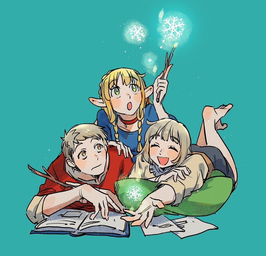 marcille donato, falin touden, and laios touden (dungeon meshi) drawn by nichi_(hibi_suimin)