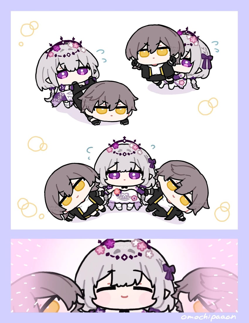 trailblazer, stelle, caelus, and castorice (honkai and 1 more) drawn by omochi_binta