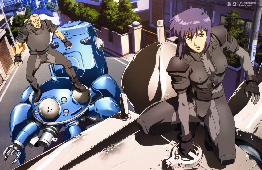 kusanagi motoko, tachikoma, and batou (ghost in the shell and 1 more) drawn by nakahara_hisahumi
