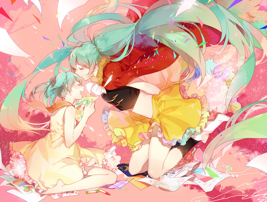 hatsune miku (vocaloid and 1 more) drawn by p0ckylo