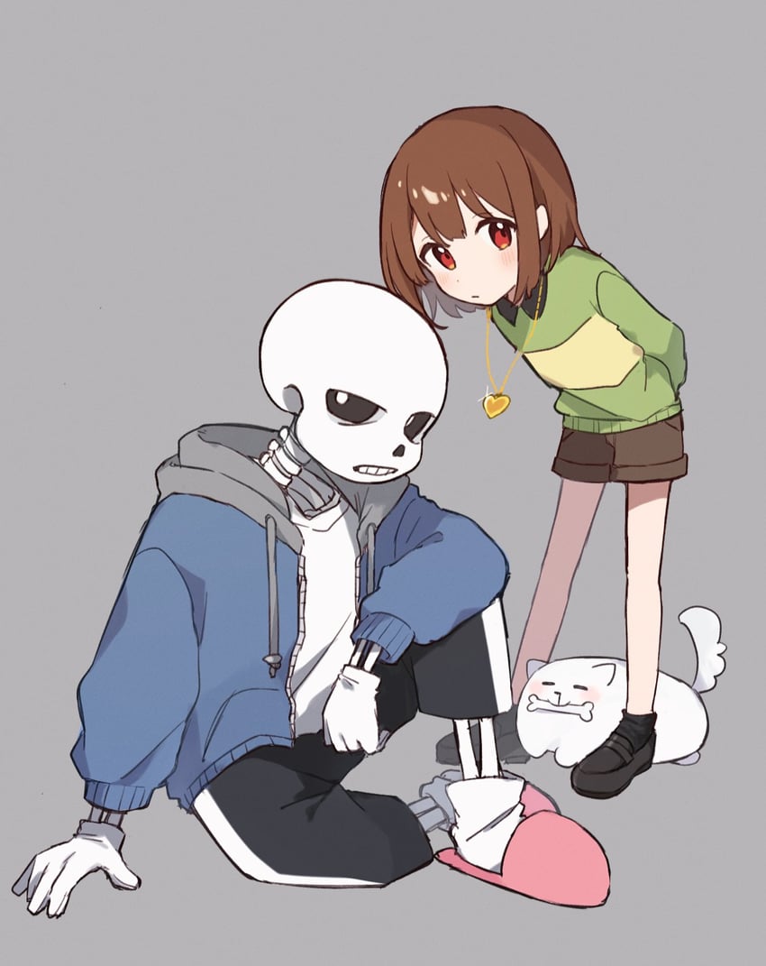 chara, sans, and annoying dog (undertale) drawn by nano_mochi