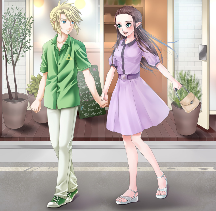 link and princess zelda (the legend of zelda and 1 more) drawn by wasabi_(legemd)