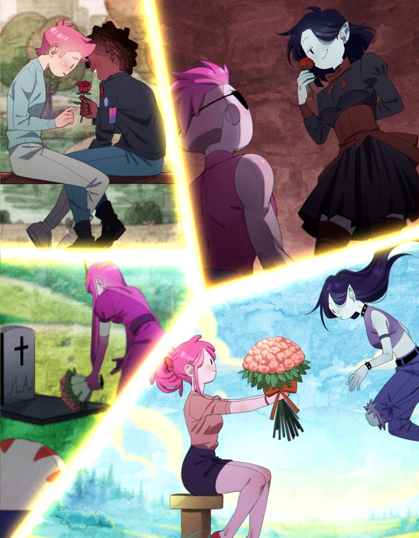 marceline abadeer, princess bonnibel bubblegum, marshall lee, prince bubba gumball, the star, and 3 more (adventure time and 1 more) drawn by omy-chan