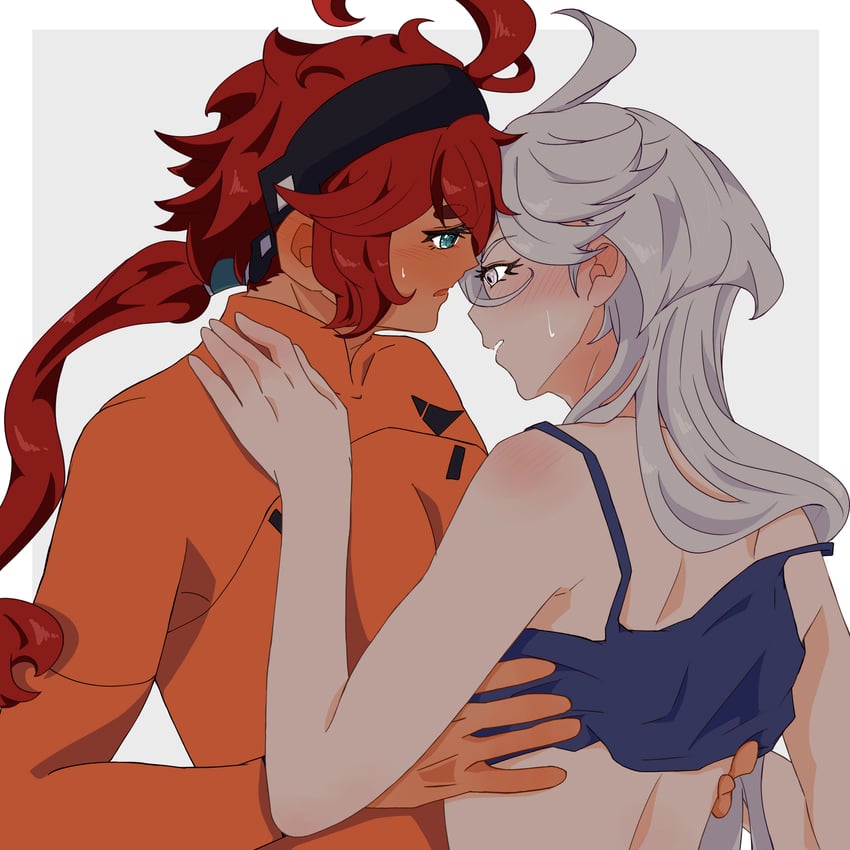 suletta mercury and miorine rembran (gundam and 1 more) drawn by kaede_(soul-red-7)