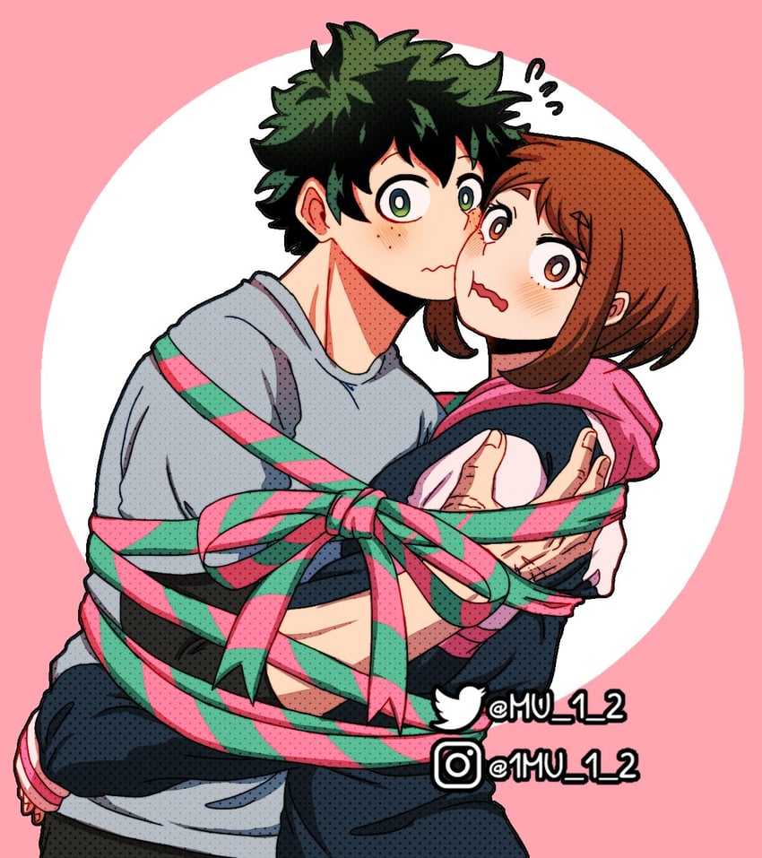 midoriya izuku and uraraka ochaco (boku no hero academia) drawn by mu_1_2