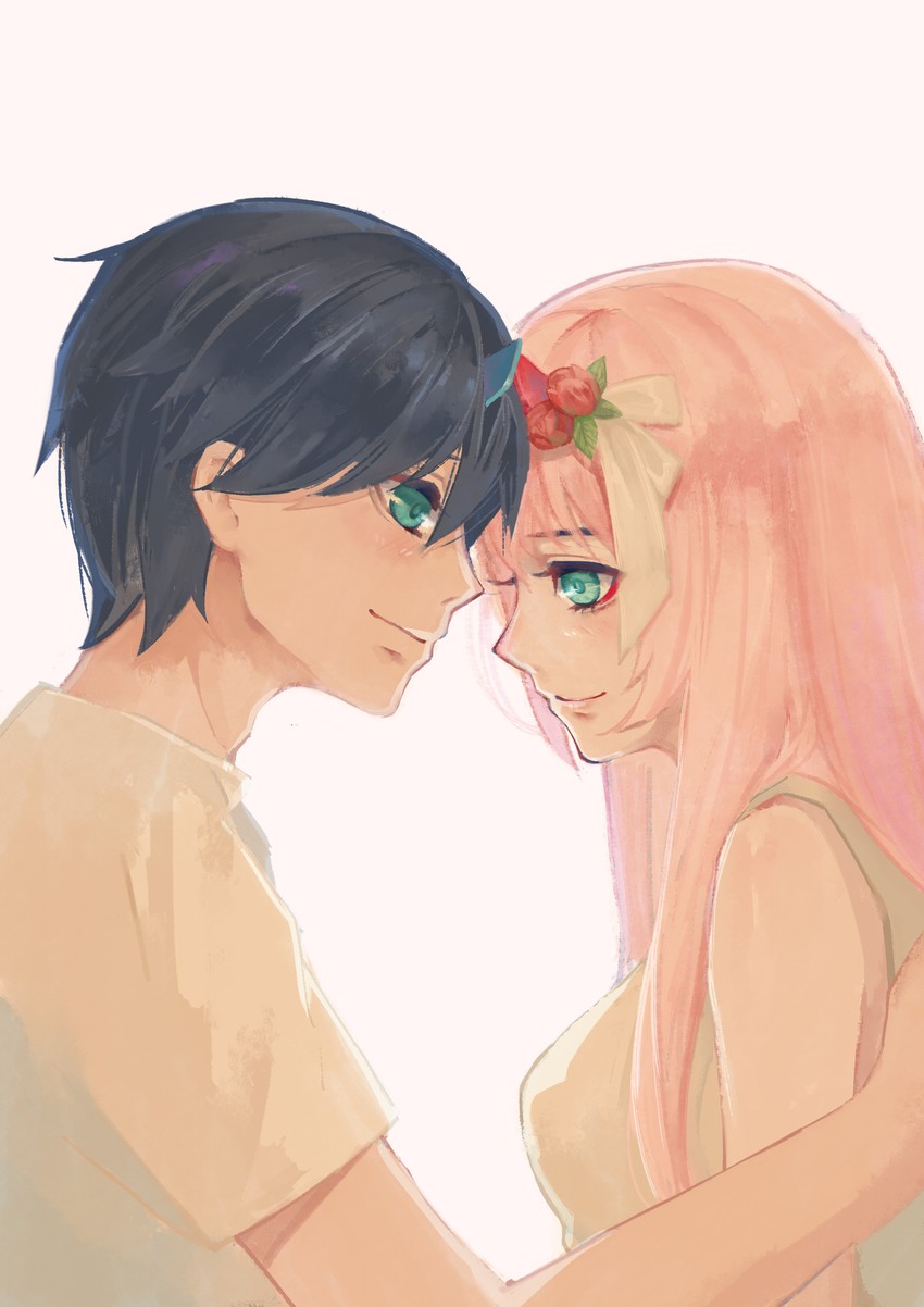 zero two and hiro (darling in the franxx) drawn by chu_dengdeng