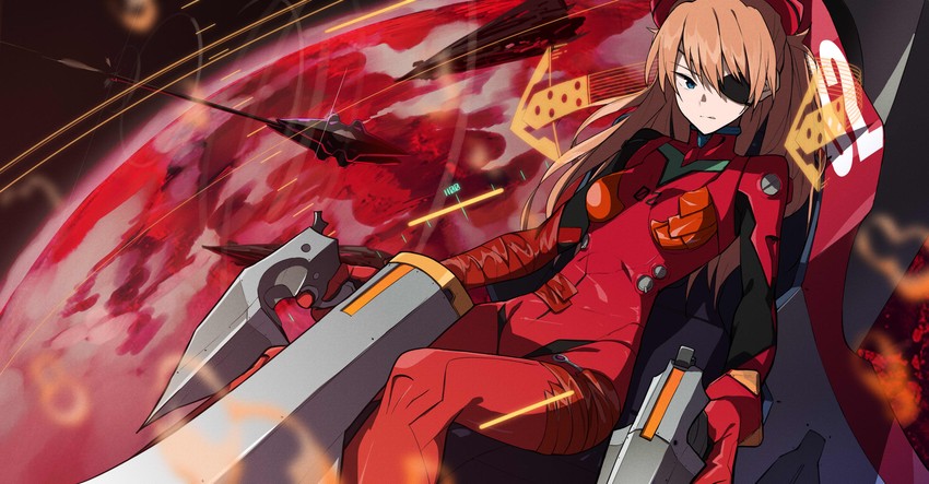 souryuu asuka langley and eva 08 (neon genesis evangelion and 2 more) drawn by fami_(yellow_skies)