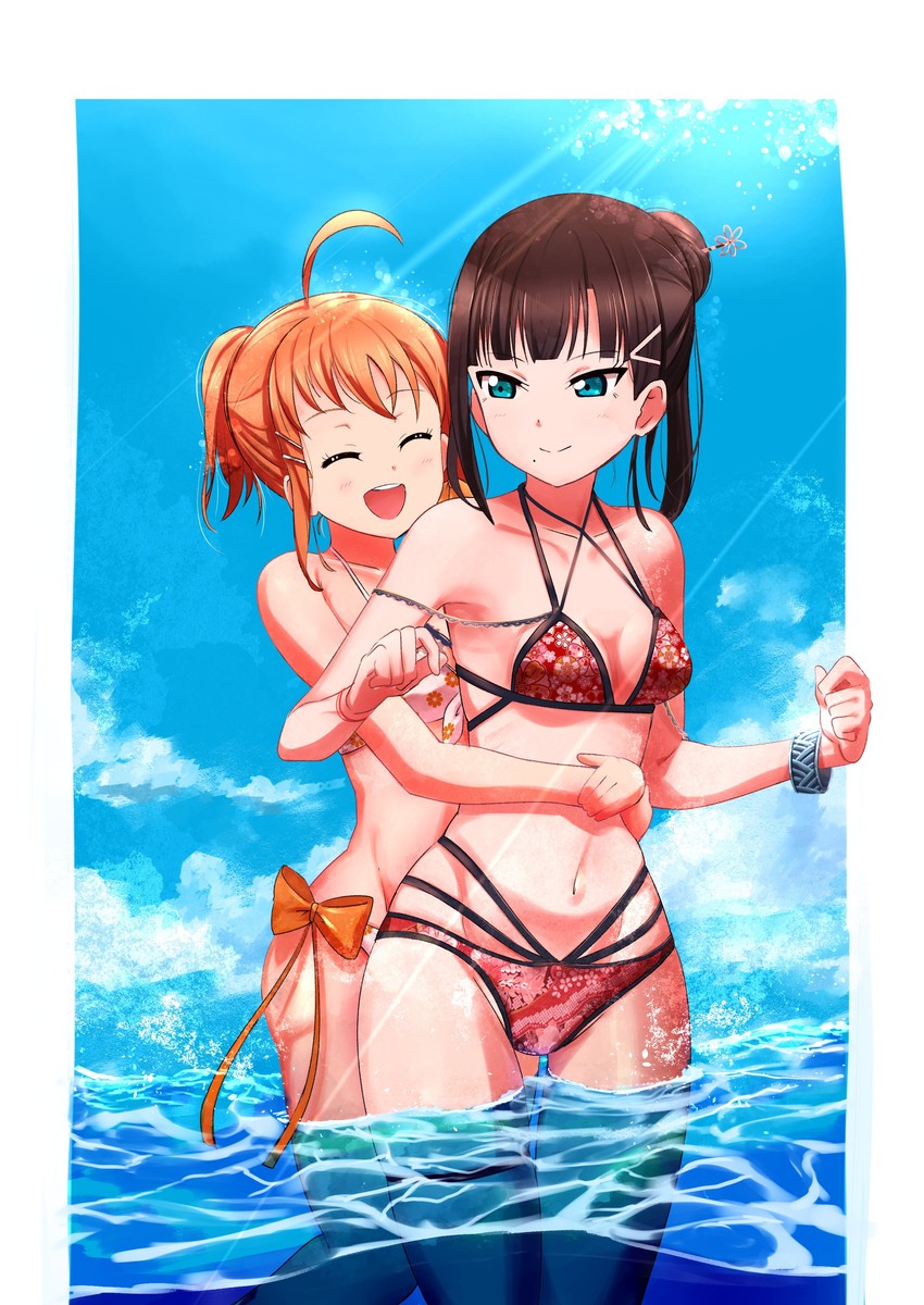 takami chika and kurosawa dia (love live! and 2 more) drawn by greymon_(nodoame1215)