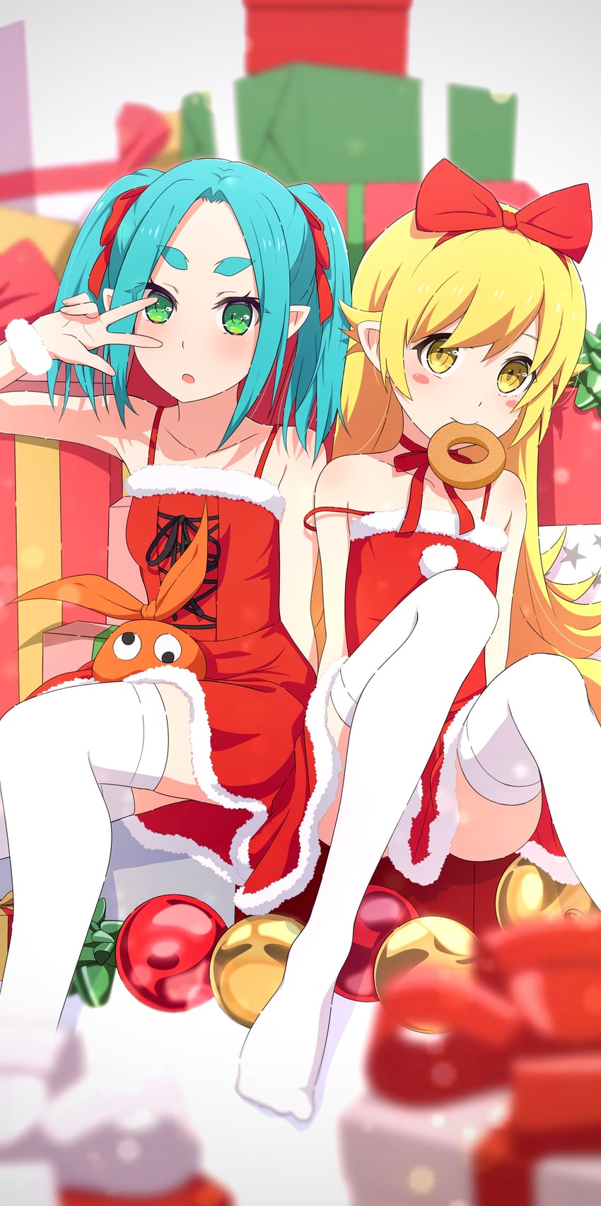 oshino shinobu and ononoki yotsugi (monogatari) drawn by na-suke