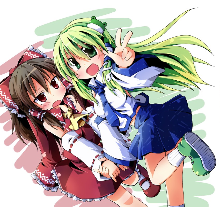 hakurei reimu and kochiya sanae (touhou) drawn by yuuhi_alpha