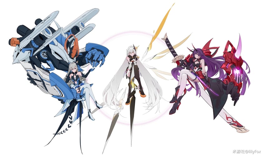 kiana kaslana, raiden mei, bronya zaychik, and project bunny (honkai and 1 more) drawn by lilyfox