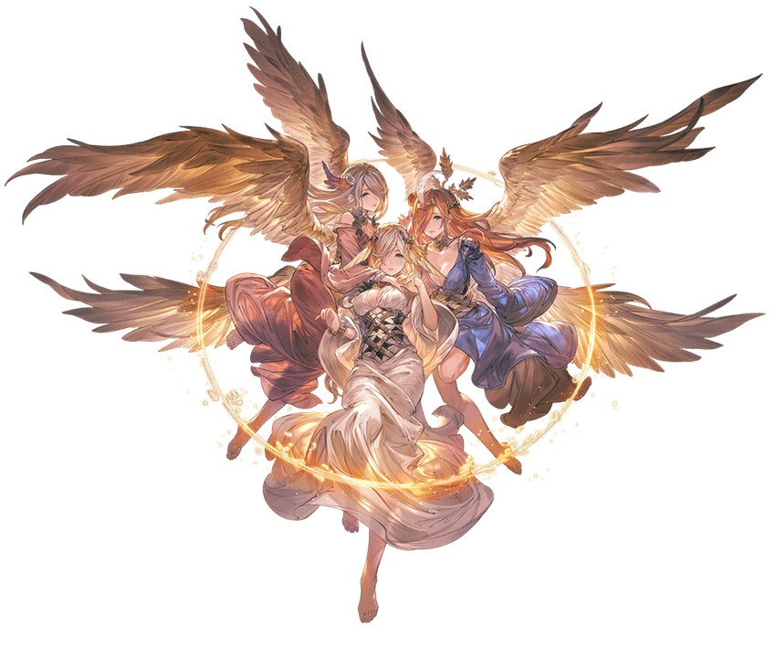 morrigna, badb, neamhan, and macha (granblue fantasy) drawn by minaba_hideo