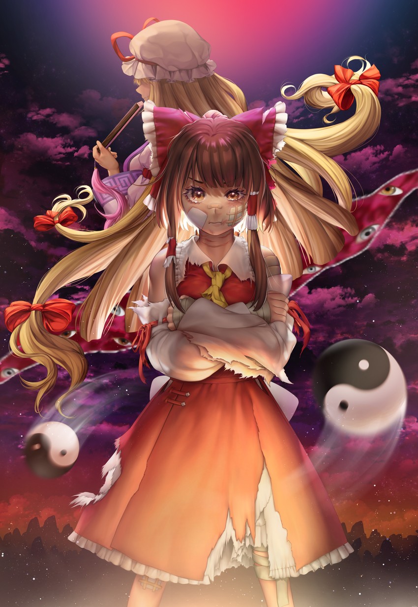 hakurei reimu and yakumo yukari (touhou) drawn by koufukutei_yumeko