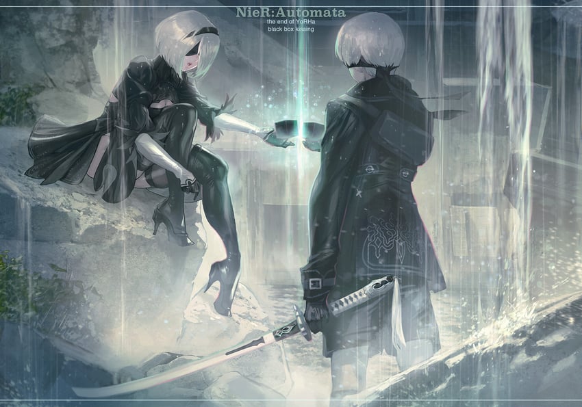 2b and 9s (nier and 1 more) drawn by maeshima_shigeki