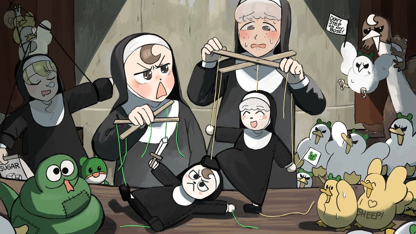 clumsy nun, froggy nun, and sheep nun (little nuns) drawn by diva_(hyxpk)