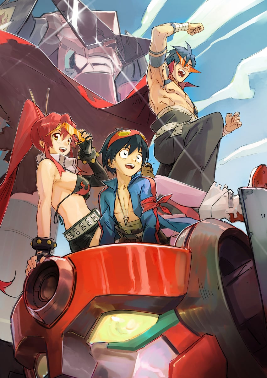 yoko littner, simon, kamina, boota, lagann, and 1 more (tengen toppa gurren lagann) drawn by letro