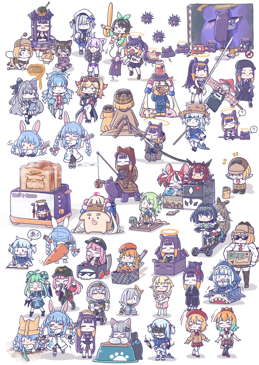 gawr gura, mori calliope, usada pekora, ninomae ina'nis, ouro kronii, and 32 more (hololive and 5 more) drawn by monja_(monja0521)