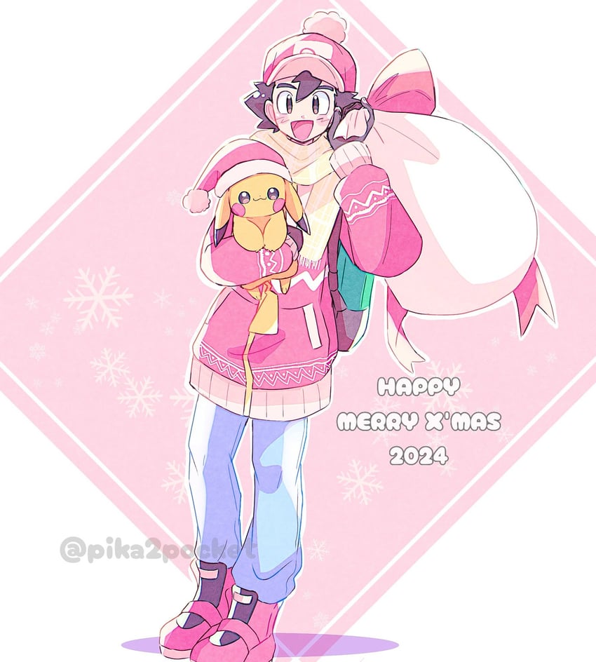 pikachu and ash ketchum (pokemon and 1 more) drawn by pika2pocket