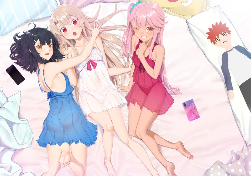 illyasviel von einzbern, emiya shirou, and miyu edelfelt (fate and 1 more) drawn by 9nojo