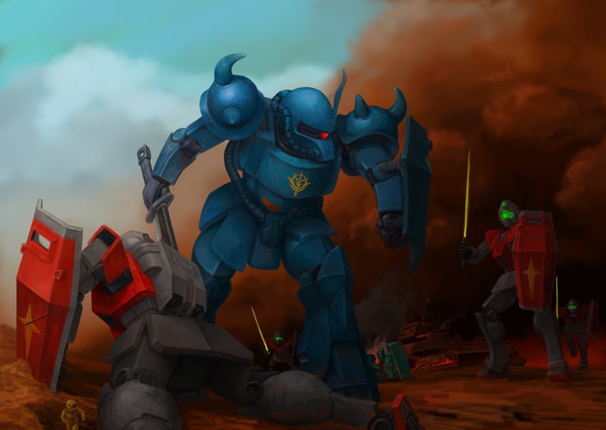 gm and gouf (gundam and 1 more) drawn by volkov-1953