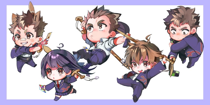 protagonist 3, protagonist 2, protagonist 4, protagonist 1, and protagonist 5 (tokyo afterschool summoners) drawn by kazanniro