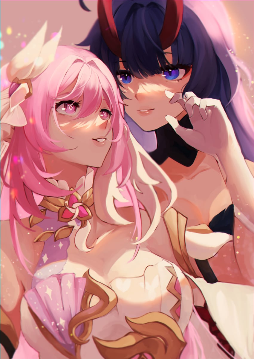 raiden mei and elysia (honkai and 1 more) drawn by mofumanju