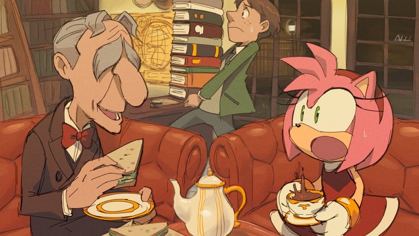 amy rose, professor pickle, and professor pickle's assistant (sonic and 1 more) drawn by virtanderson