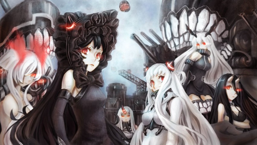 seaport princess, battleship princess, airfield princess, isolated island oni, southern ocean war princess, and 2 more (kantai collection) drawn by apoidea