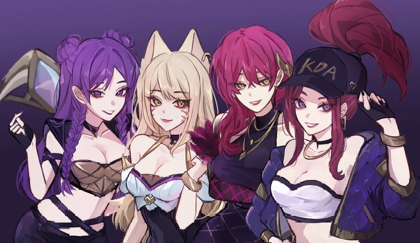 ahri, akali, evelynn, kai'sa, k/da akali, and 3 more (league of legends) drawn by gimmunyag